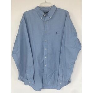 Ralph Lauren Classic Fit Blue Check Button Down Shirt Mens XXL 18 Long Sleeve